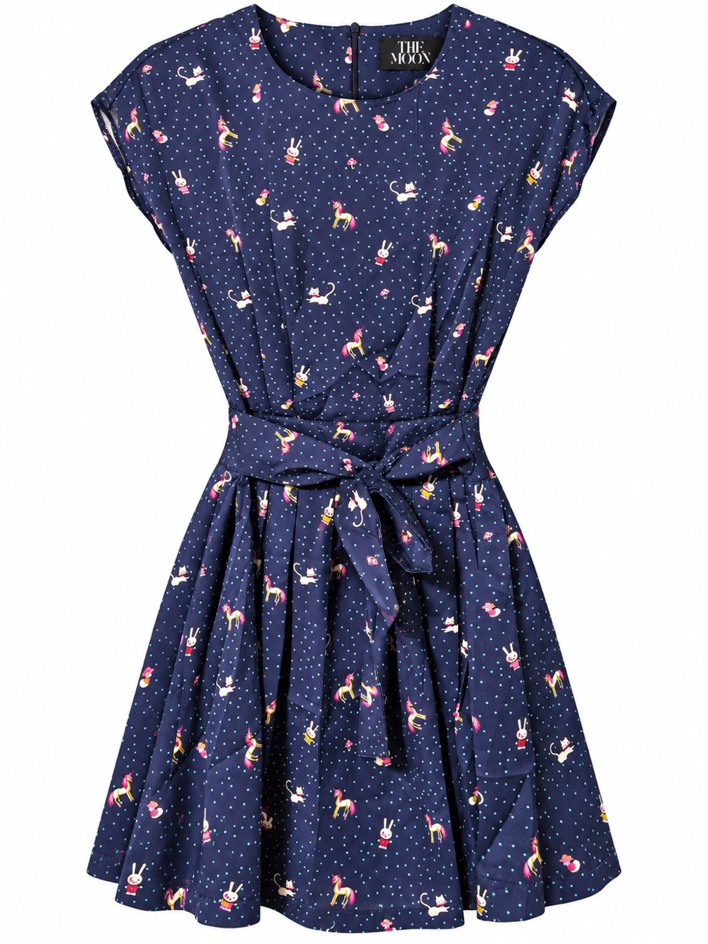 The Moon Girls' Navy Unicorn & Bunny Belted Casual Dress
